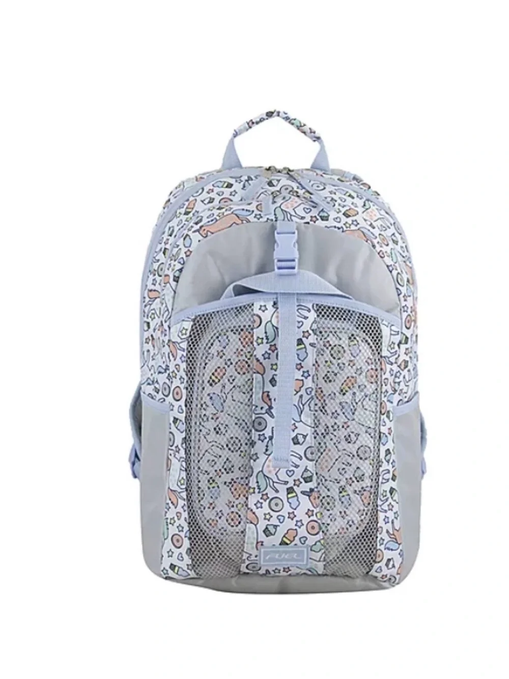 Kids Light Blue Patterned Backpack with Mesh Front Pocket